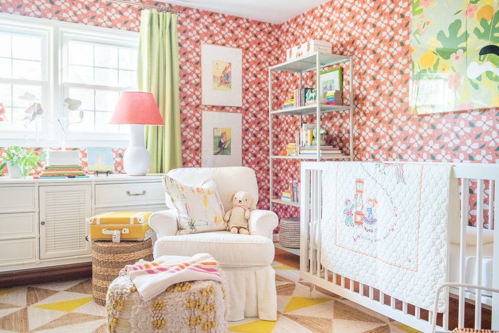 Fun girls nursery with pink floral wallpaper kellyelko.com