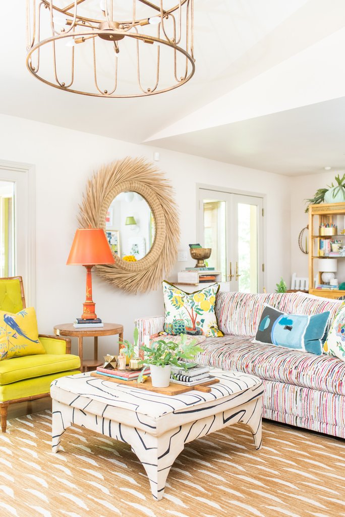 Eclectic Home Tour of Amanda Louise Interiors - love this colorful mix of pattern and color in this cozy family room 