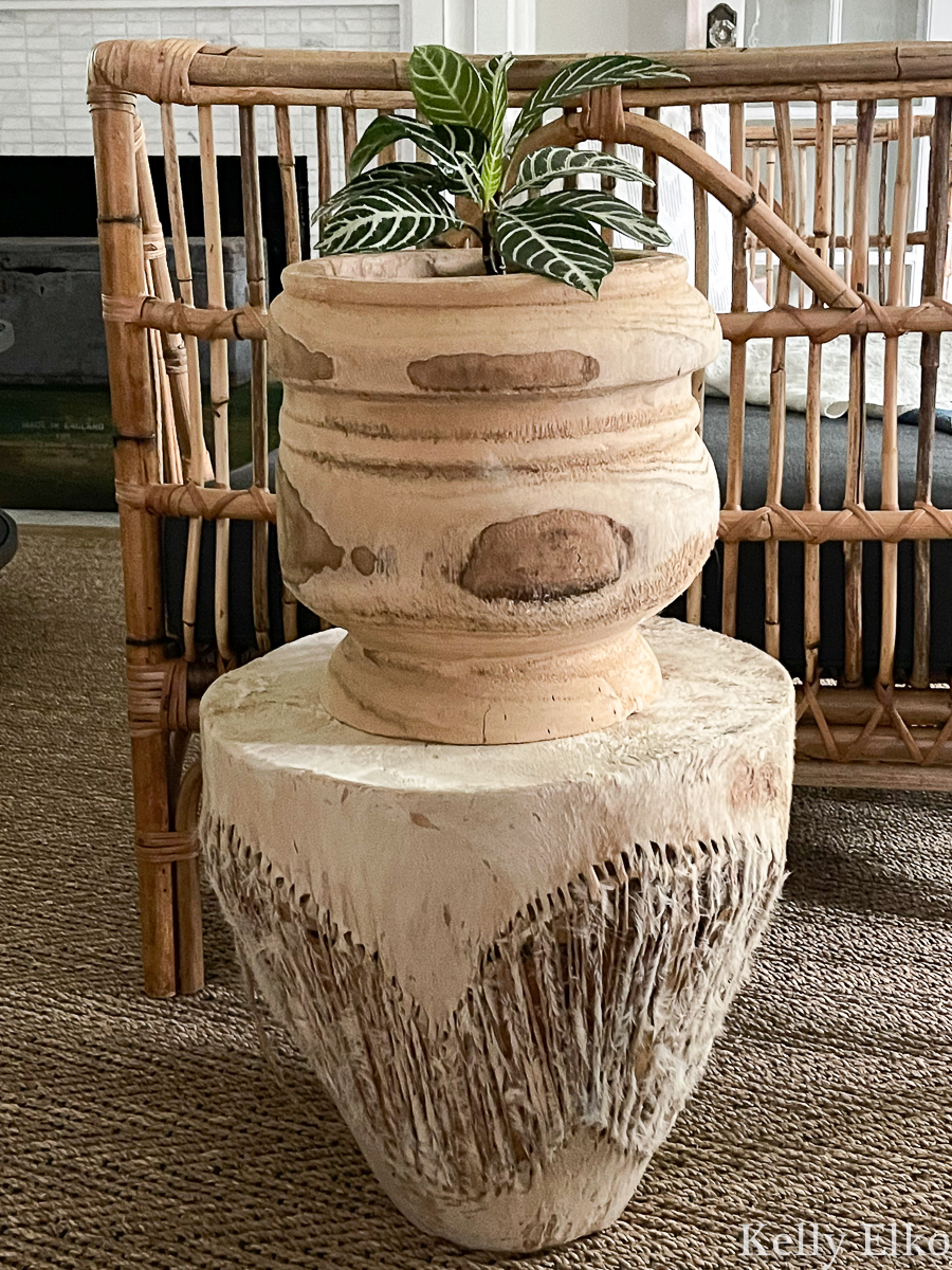 Vintage African cowhide drum makes a cute little plant stand kellyelko.com 