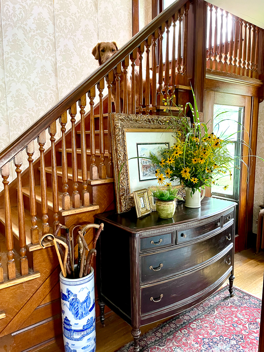 Tour this old farmhouse with beautiful entry filled with antiques kellyelko.com