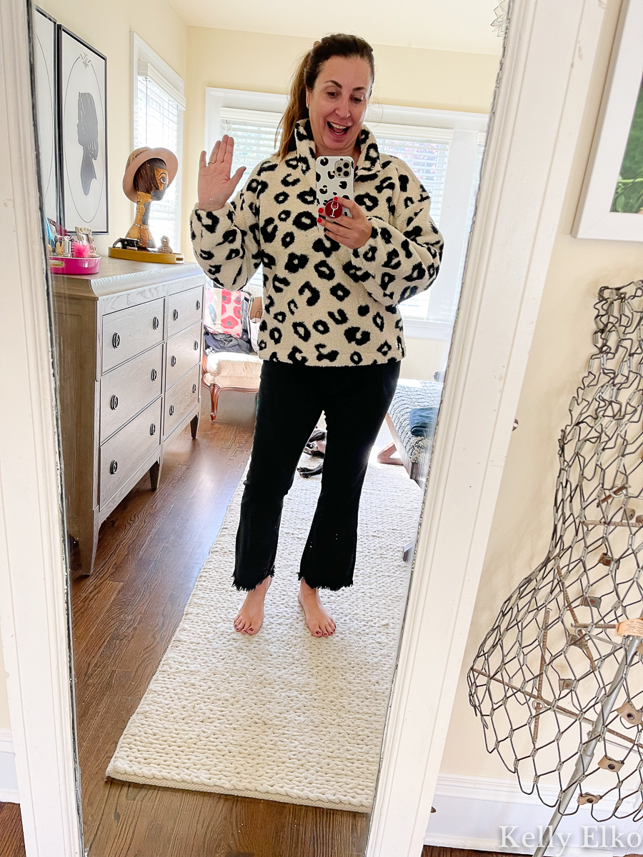 Love this comfy leopard fleece kellyelko.com