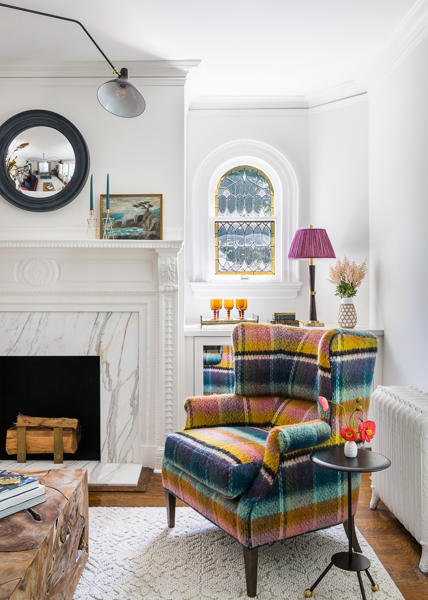 This Chair! Love the classic wing chair updated in a vibrant plaid fabric kellyelko.com