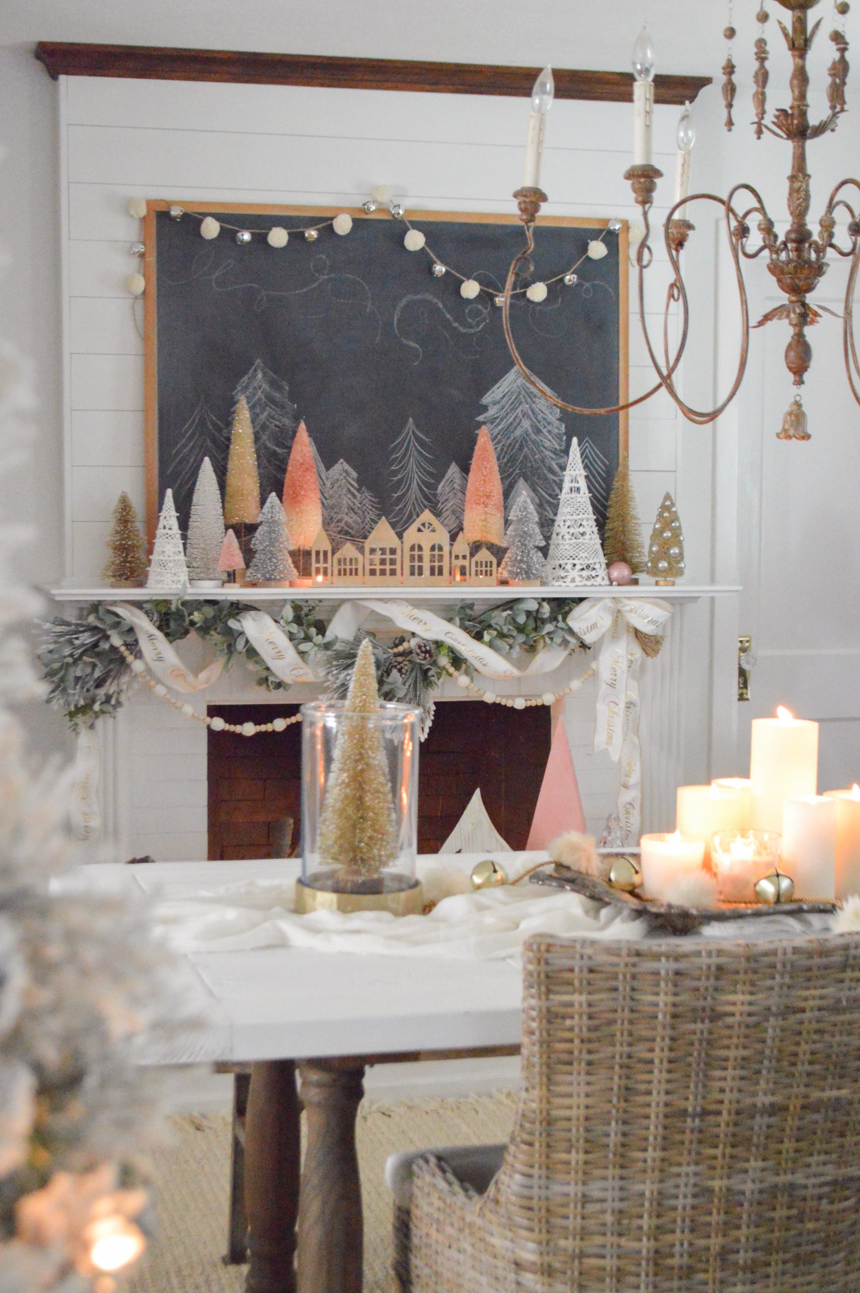 Beautiful Christmas chalkboard mantel 