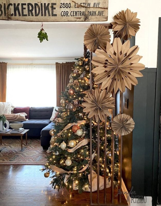 Stunning DIY paper bag snowflakes in this boho Christmas home 