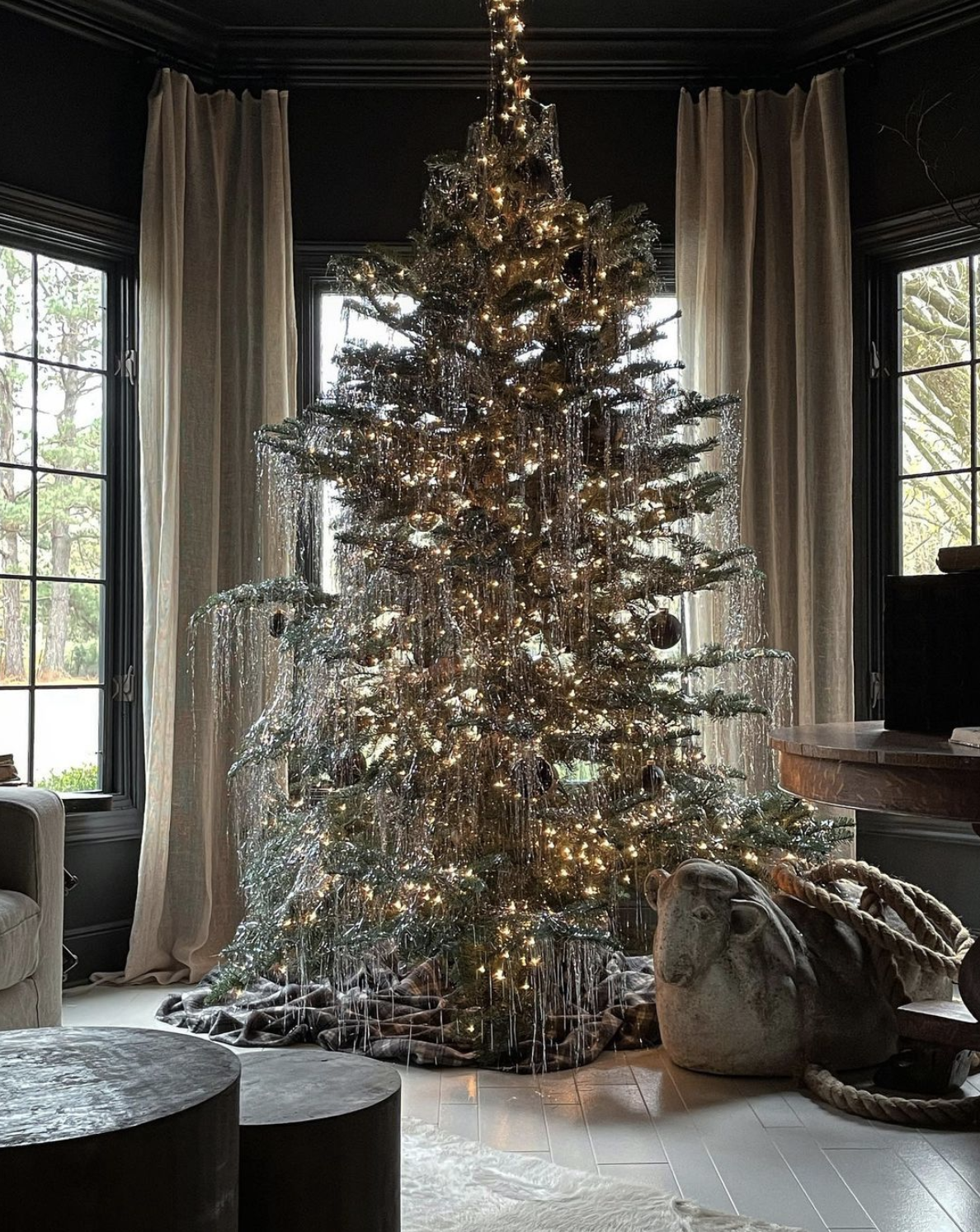 Stunning Christmas tree covered in tinsel kellyelko.com 