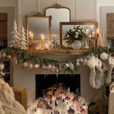 12 Creative Christmas Decorating Ideas - love this Christmas mantel with snowy putz house village kellyelko.com