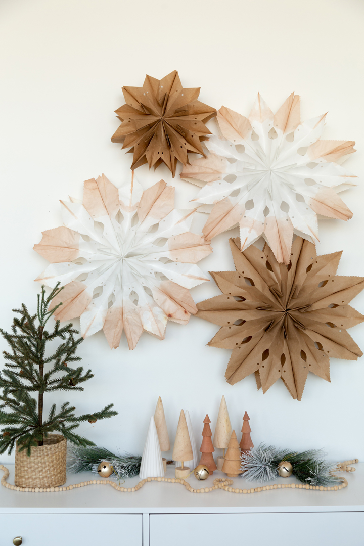 DIY Dyed paper bag snowflakes - a fun Christmas craft 