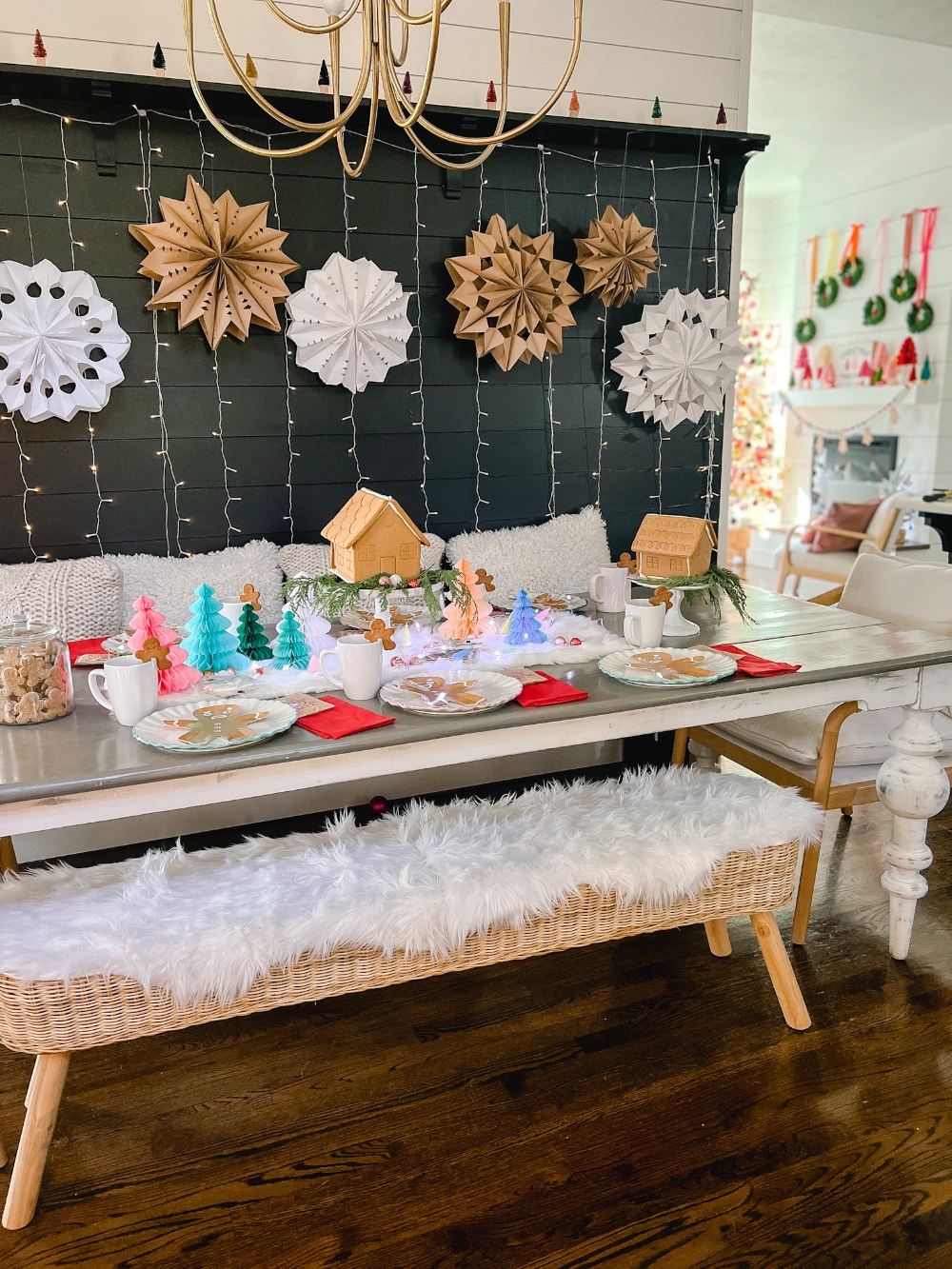 DIY Paper bag snowflakes look stunning with string lights for Christmas 