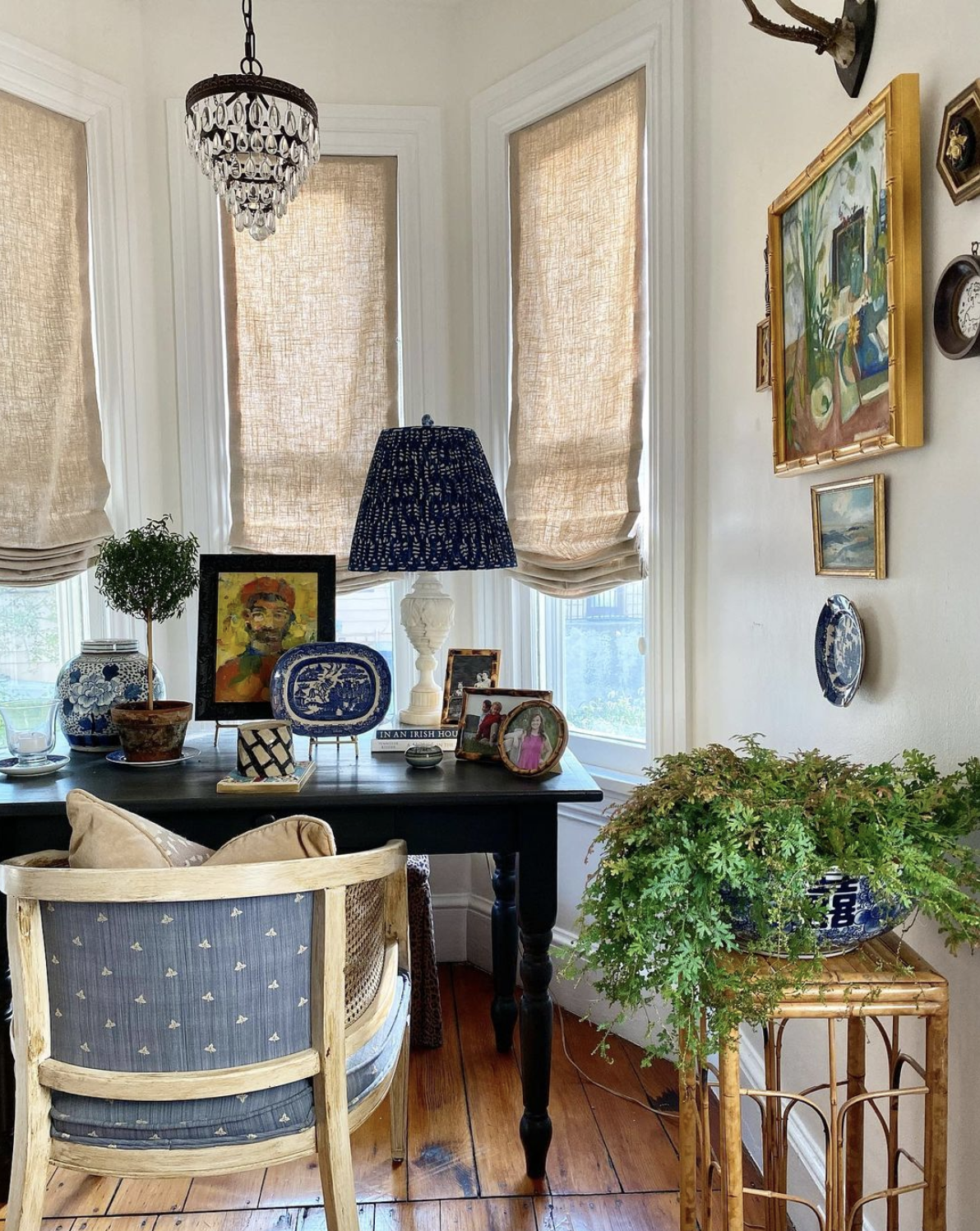 Eclectic home with antique desk and art kellyelko.com