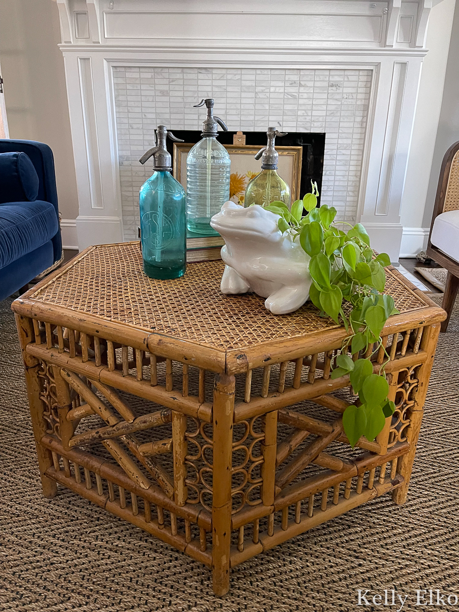 Love this vintage mid century six sided rattan and cane coffee table kellyelko.com