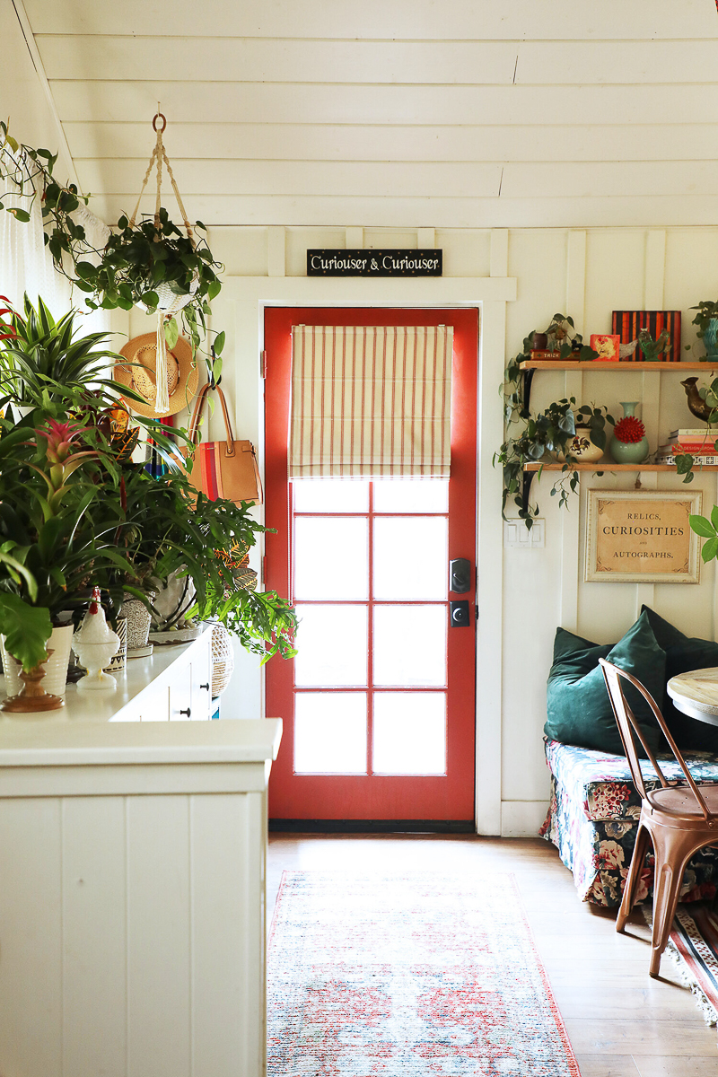 Love this red French door in the kitchen 