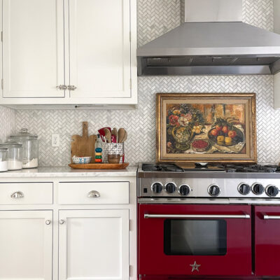 Extra Extra 7 - love this farmhouse kitchen with red stove kellyelko.com