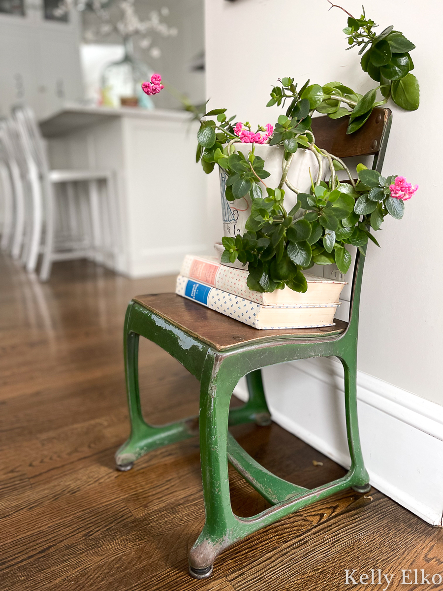 Cute vintage school chair makes a fun plant stand kellyelko.com