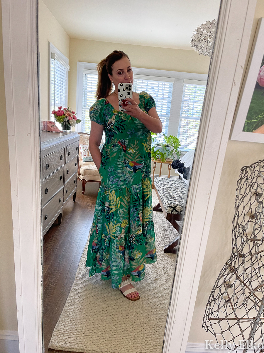 Love this tropical print maxi dress for summer kellyelko.com