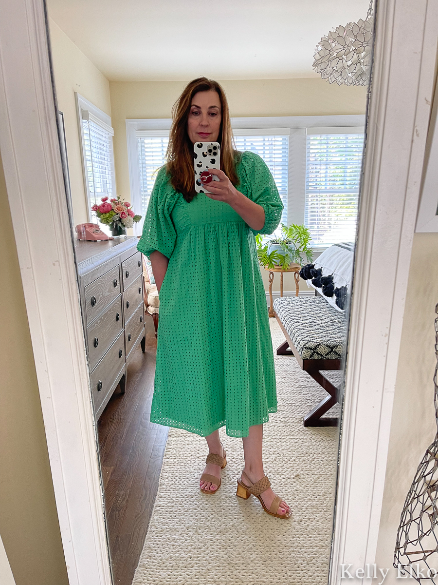 Affordable spring / summer dresses under $40. I love this green eyelet midi dress kellyelko.com