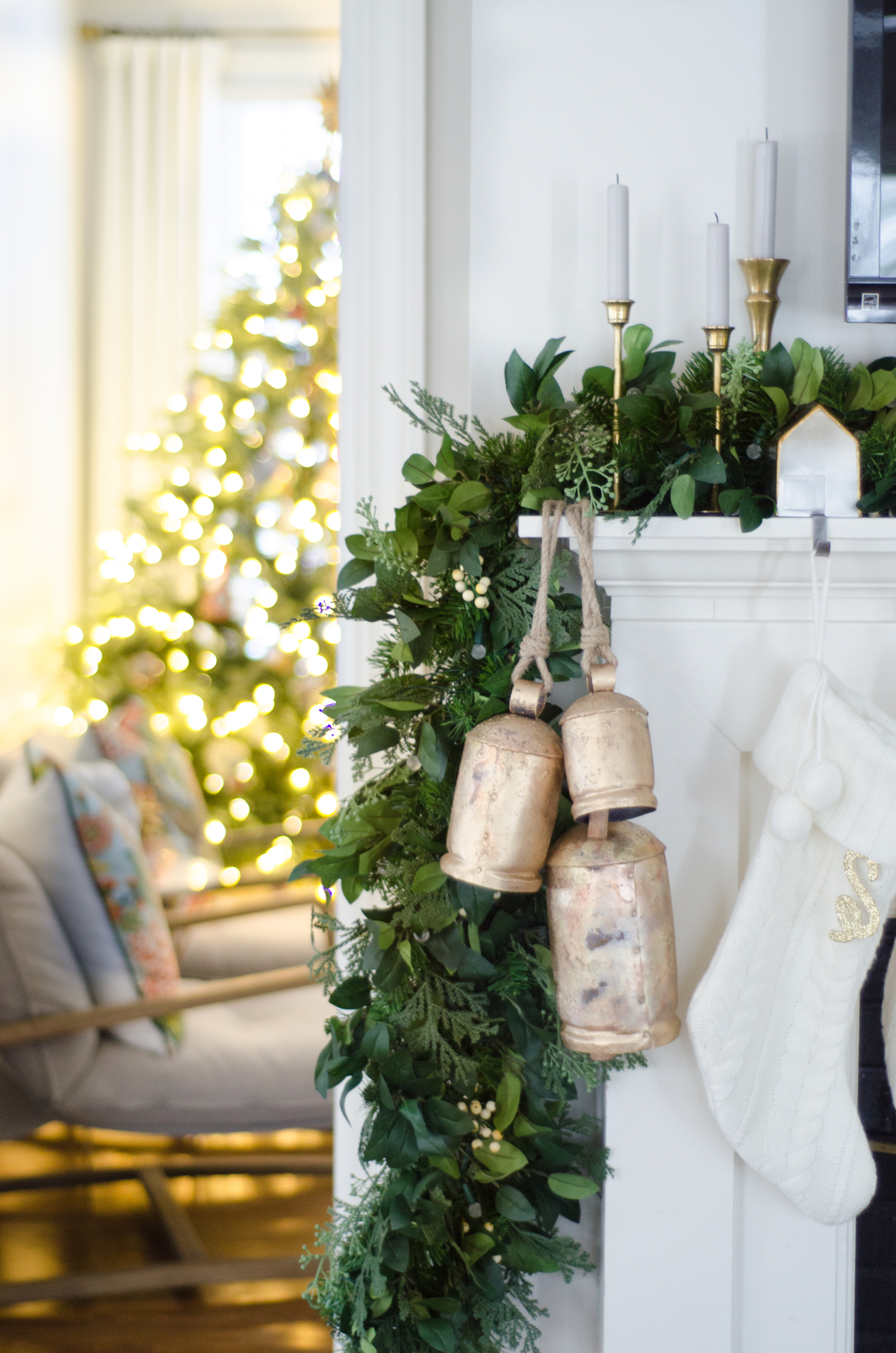 Gorgeous brass bells on the mantel