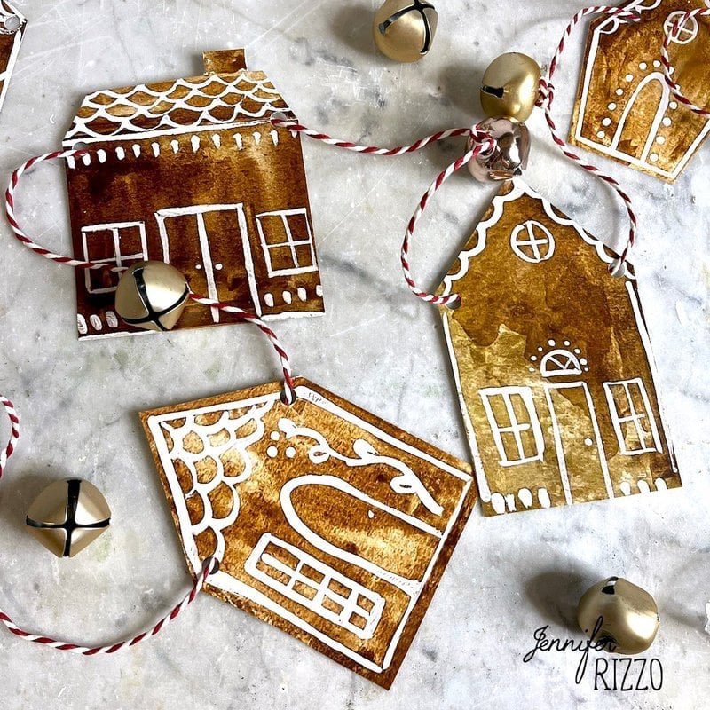 Free Printable - love this watercolor gingerbread house printable to use as banner, ornaments, gift tags and more
