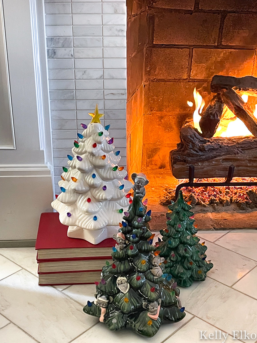 A trio of new and vintage ceramic Christmas trees kellyelko.com