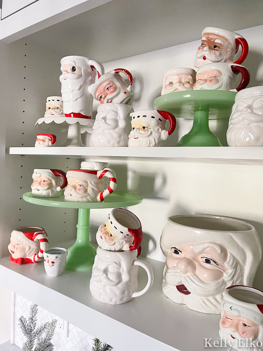 Love this Santa mug collection and the way they're stacked kellyelko.com