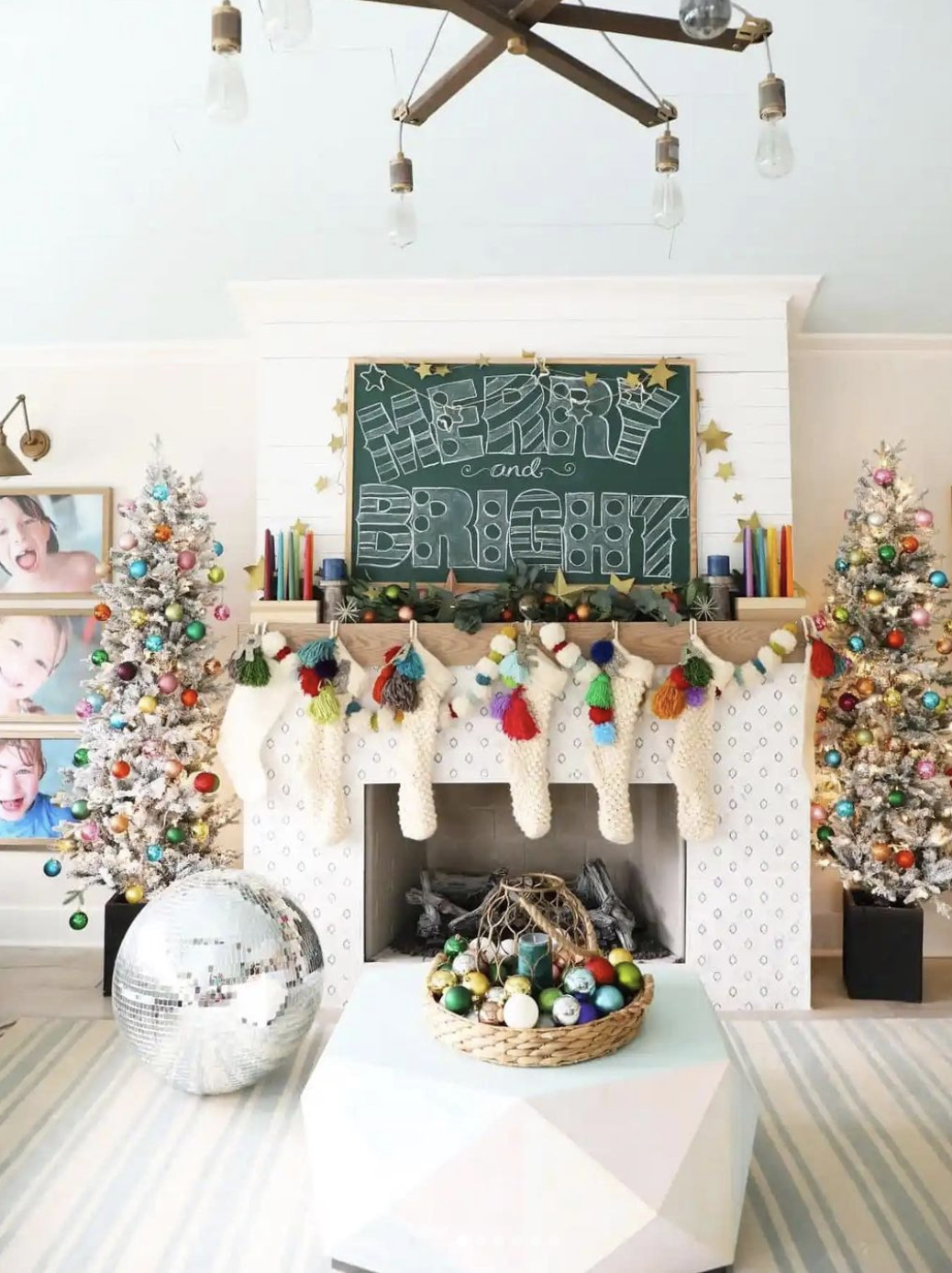 Merry and Bright Chalkboard Christmas mantel