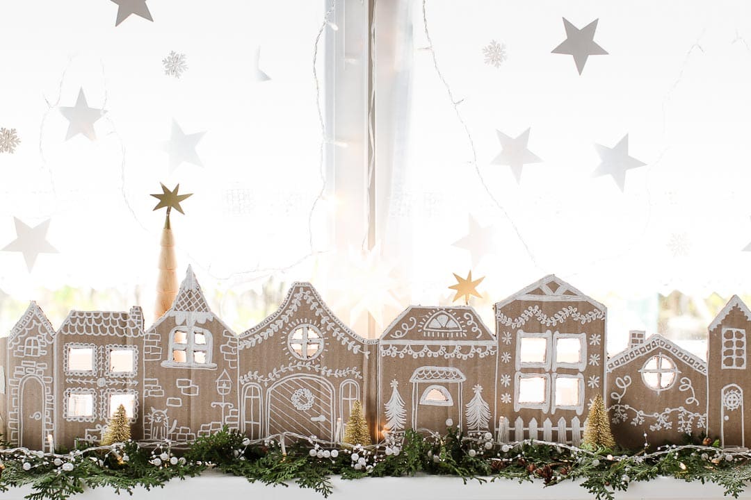 DIY Cardboard Gingerbread House Village Christmas / kellyelko.com
