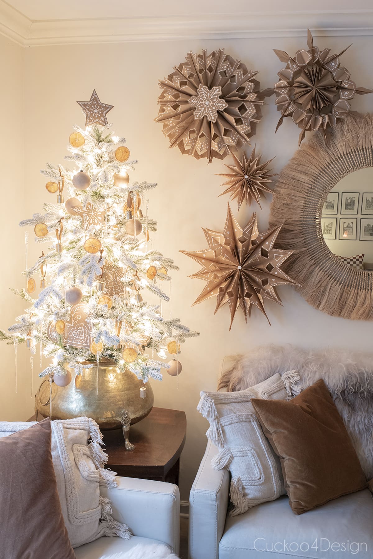Creative Gingerbread Decor Ideas - love these DIY gingerbread ornaments and paper bag snowflakes