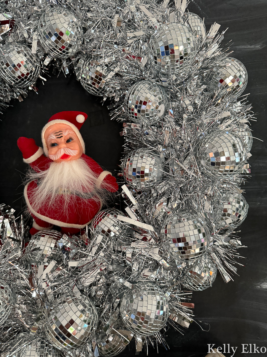 DIY disco ball wreath with santa / kellyelko.com