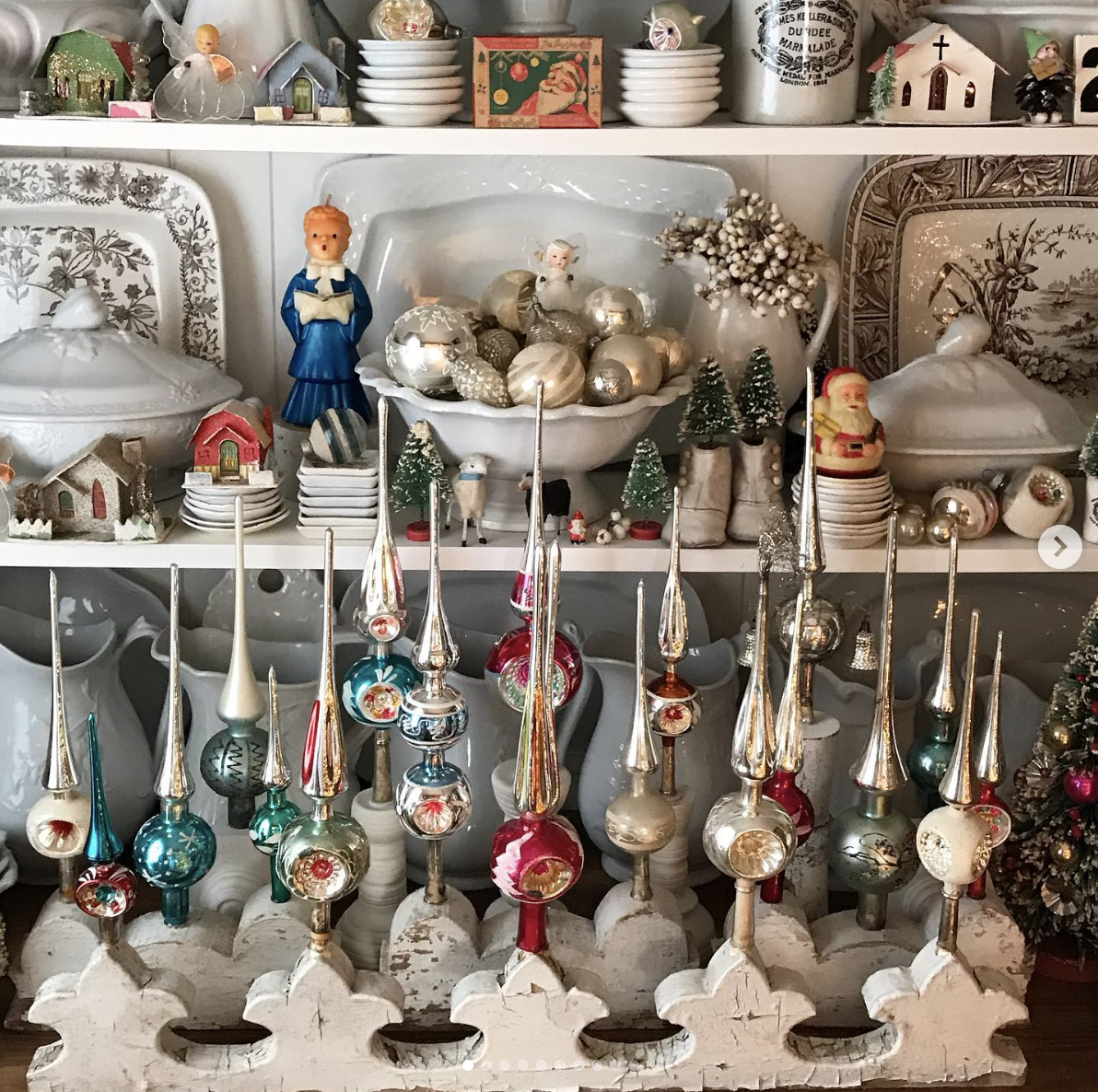 Collection of beautiful Christmas tree finials on architectural salvage / kellyelko.com