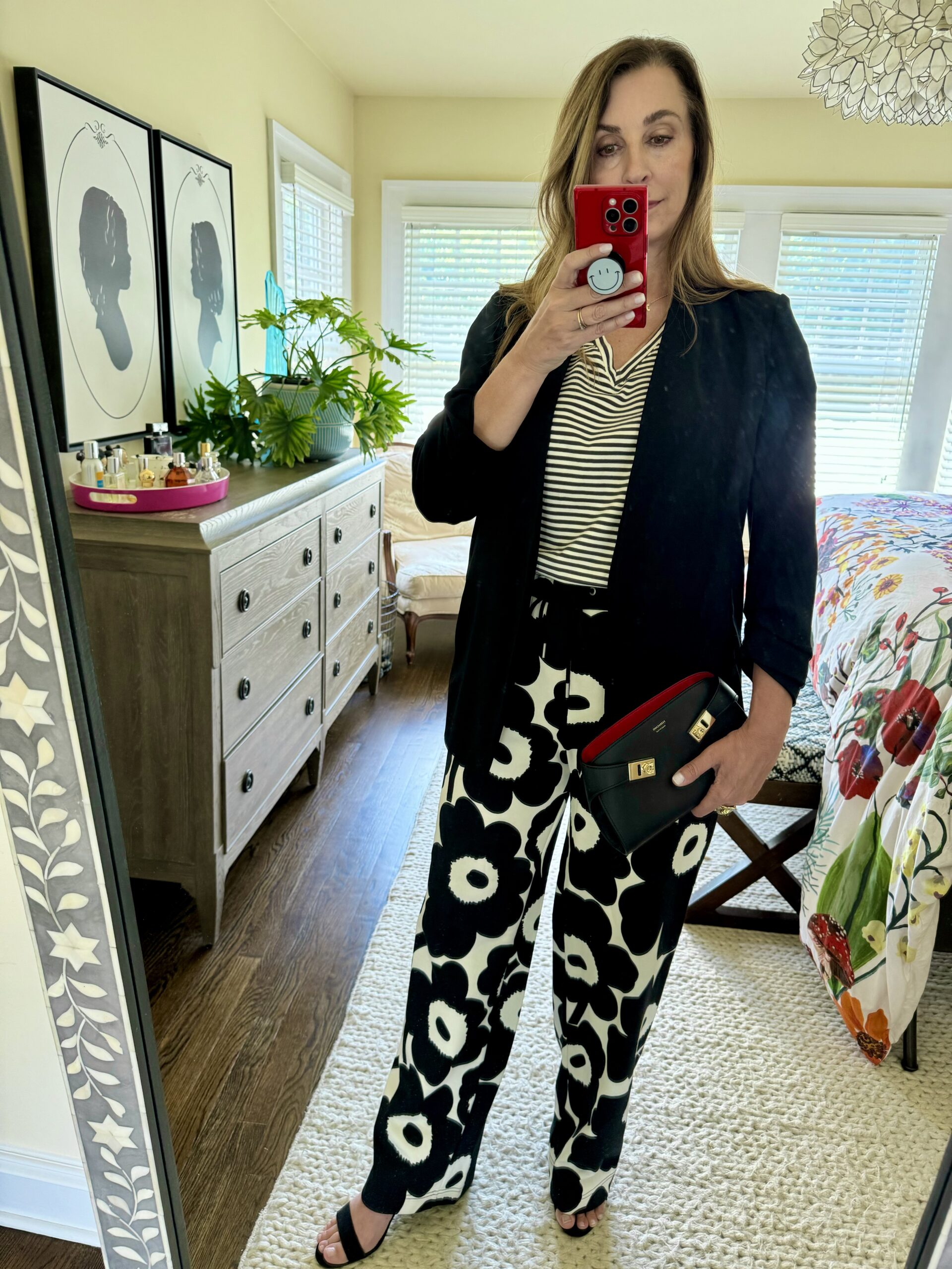 Kelly Elko fashion for women over 50 - love these Marimekko pants in a bold black and white floral / kellyelko.com