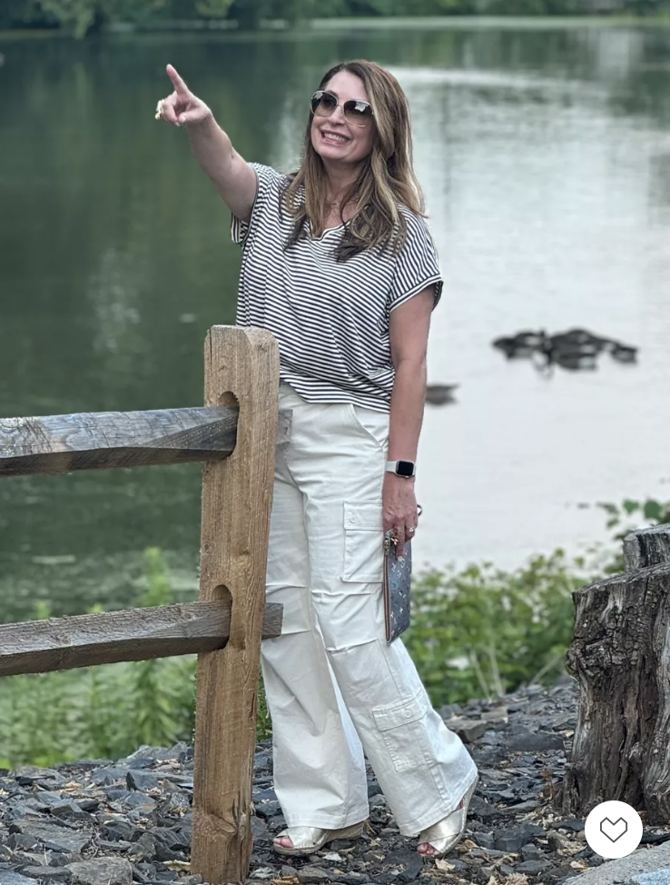 Kelly Elko in cargo pants and striped top / kellyelko.com