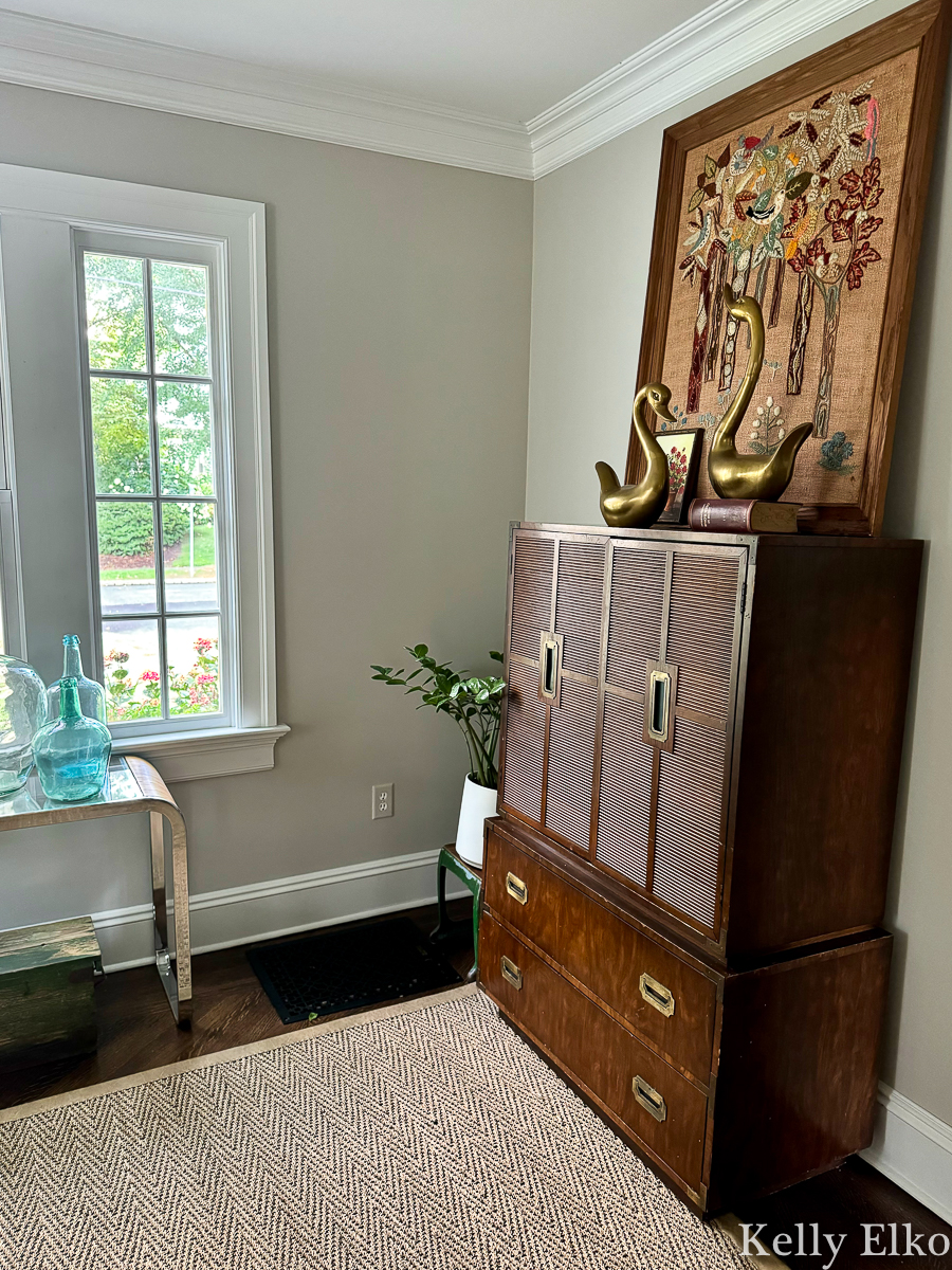 Vintage wood and brass campaign chest with vintage art and brass / kellyelko.com
