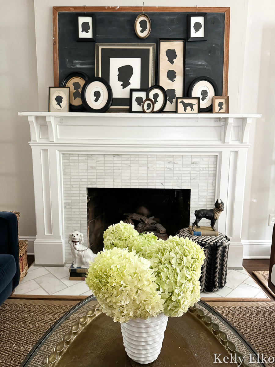 Graphic black and white silhouette art collection mantel / kellyelko.com