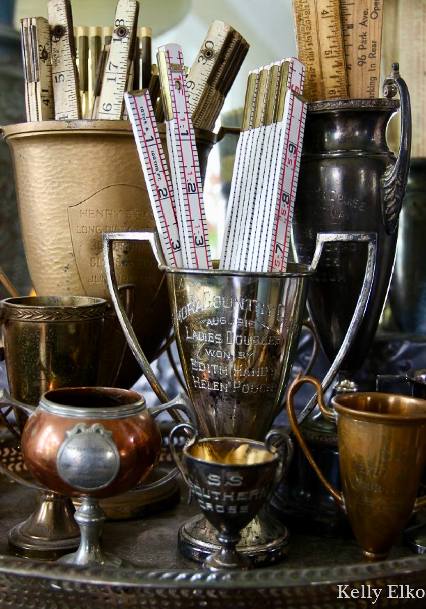 Vintage loving cups and old folding yardsticks /. kellyelko.com