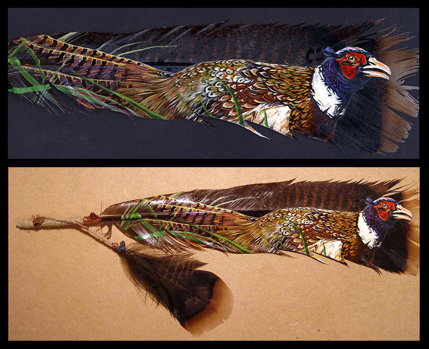 Pheasant art painted on a feather / kellyelko.com