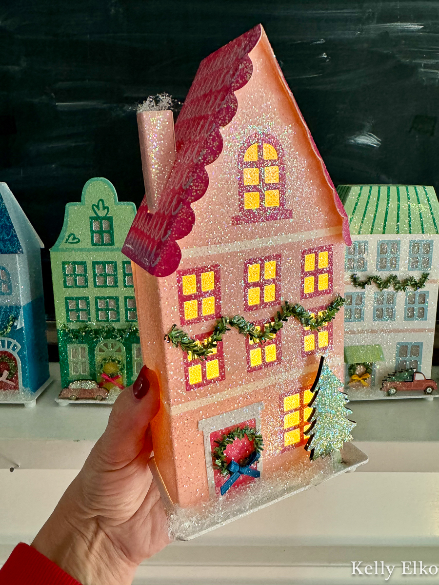 Paper Christmas light up house in Pink