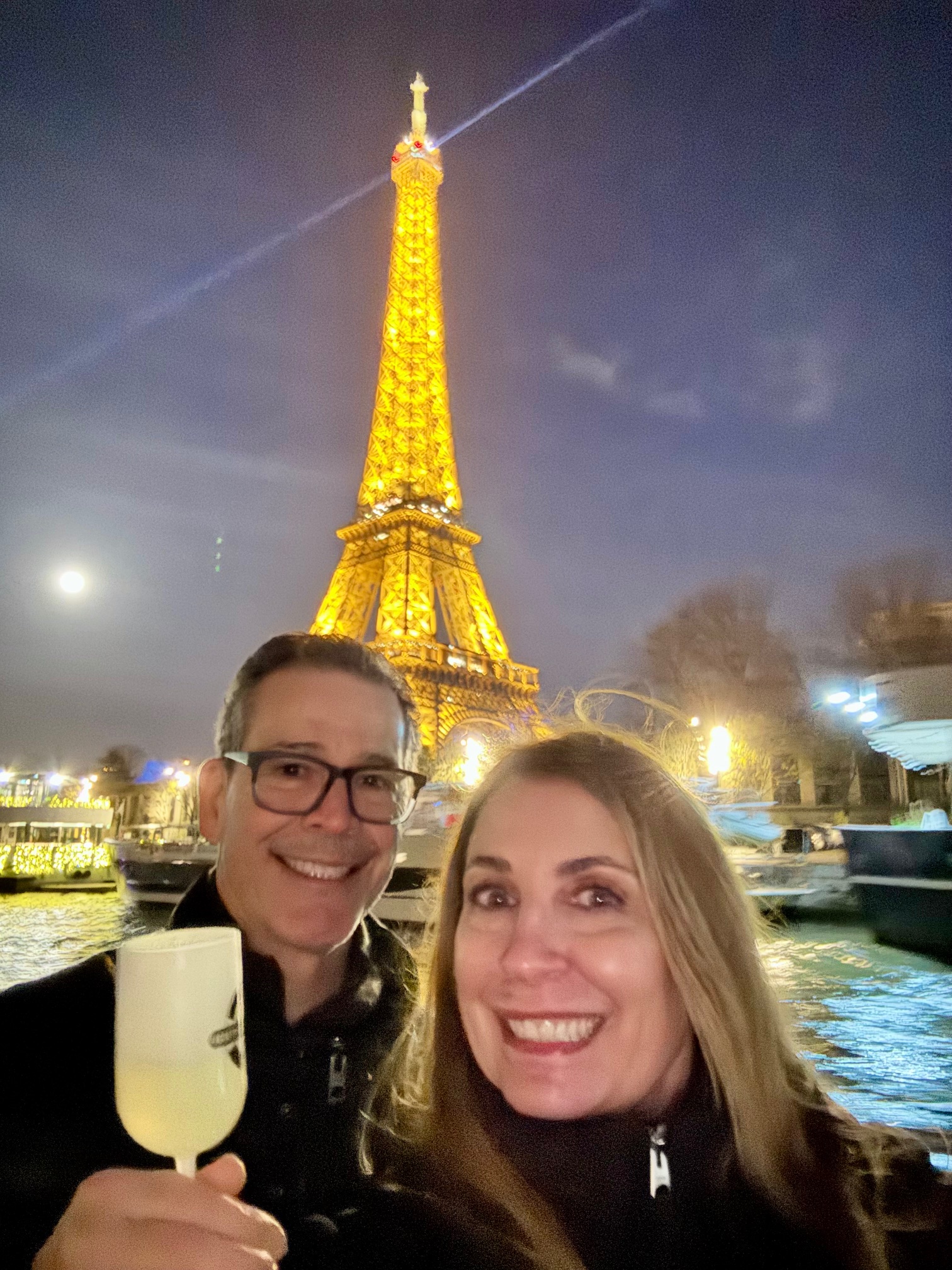 Eiffel Tower Lights in Paris view from Seine