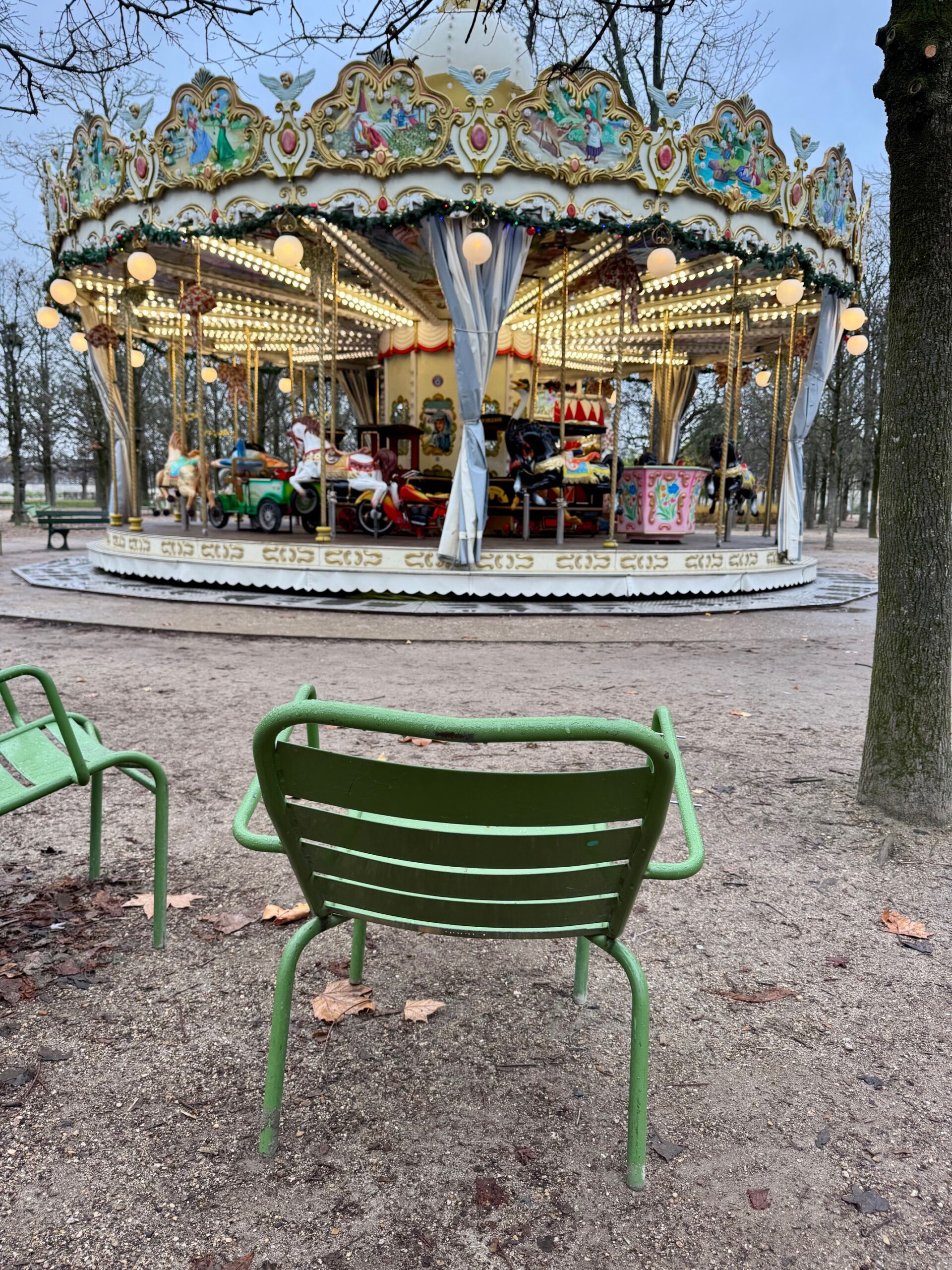 Merry Go Round in Paris with Green Chair